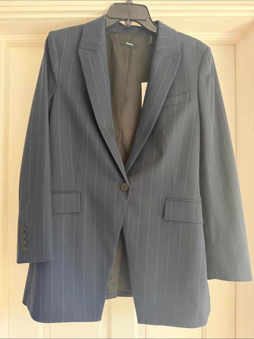 Theory Men's Navy Pinstripe Single-Button Blazer